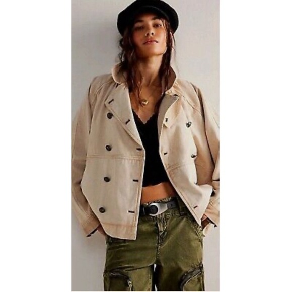 We the Free Army Green $168 Double Breasted Cotton Boho Trucker Utility Jacket M - Picture 7 of 16